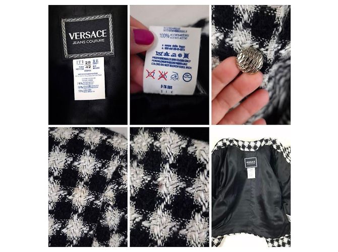Versace Jeans Couture Hahnentritt Crop-Jacke Schwarz Weiß - Ansicht 8