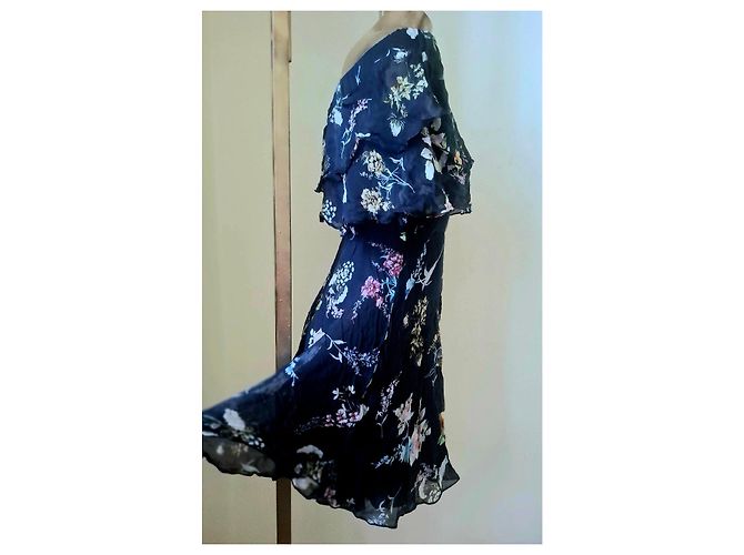 Autre Marque Conbipel Abito Mini in Seta Blu Floreale Multicolore Blu scuro - vista 12