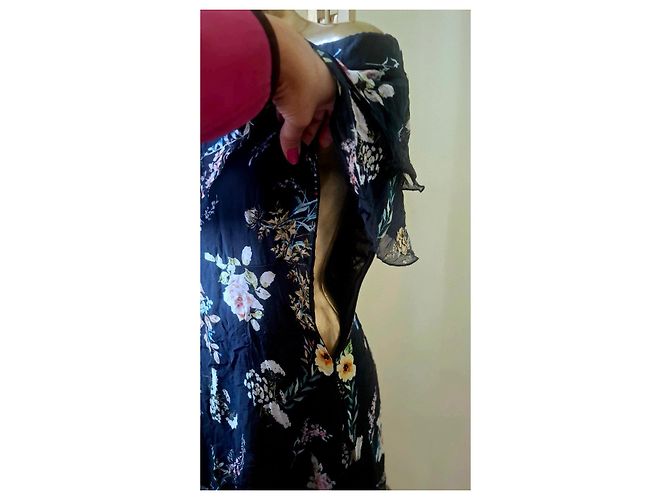 Autre Marque Conbipel Abito Mini in Seta Blu Floreale Multicolore Blu scuro - vista 13