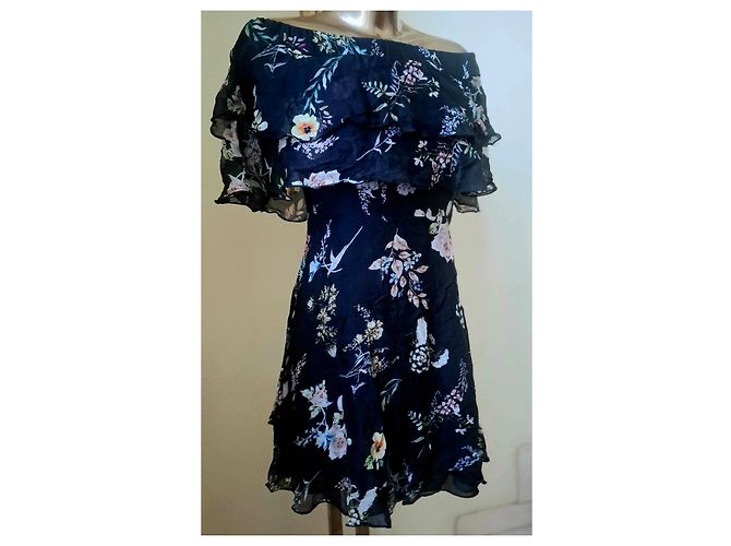 Autre Marque Conbipel Abito Mini in Seta Blu Floreale Multicolore Blu scuro - vista 4