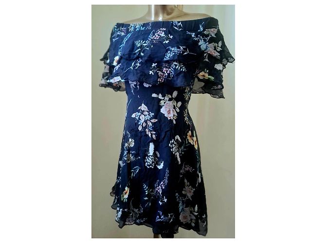 Autre Marque Conbipel Abito Mini in Seta Blu Floreale Multicolore Blu scuro - vista 5