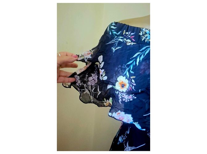Autre Marque Conbipel Abito Mini in Seta Blu Floreale Multicolore Blu scuro - vista 7