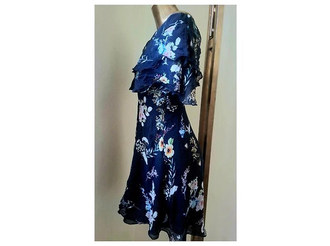 Autre Marque Conbipel Abito Mini in Seta Blu Floreale Multicolore Blu scuro - vista 8