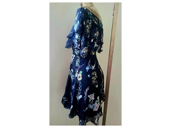 Autre Marque Conbipel Abito Mini in Seta Blu Floreale Multicolore Blu scuro - vista 9