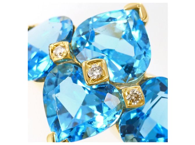 Autre Marque 18K Gelbgold-Ring mit blauem Topas und Diamant Golden - Ansicht 2