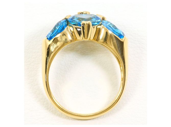 Autre Marque 18K Gelbgold-Ring mit blauem Topas und Diamant Golden - Ansicht 3