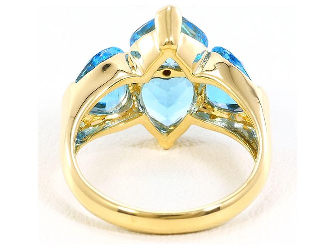 Autre Marque 18K Gelbgold-Ring mit blauem Topas und Diamant Golden - Ansicht 4