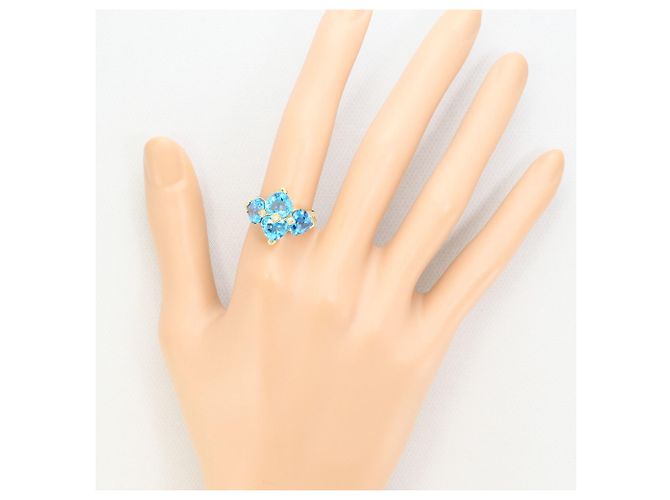 Autre Marque 18K Gelbgold-Ring mit blauem Topas und Diamant Golden - Ansicht 7