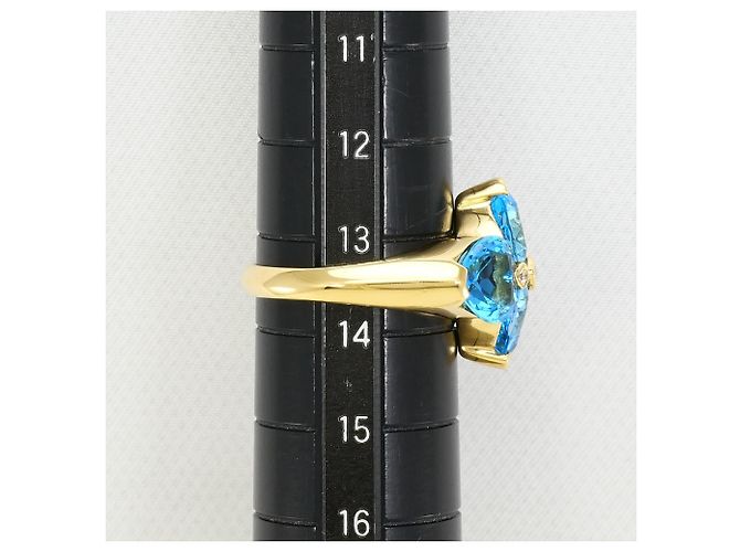 Autre Marque 18K Gelbgold-Ring mit blauem Topas und Diamant Golden - Ansicht 8