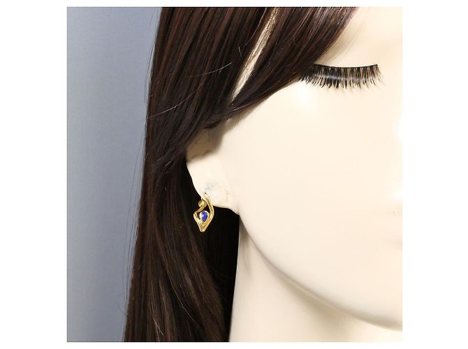 Autre Marque Brincos de pressão em ouro amarelo 18K com lápis-lazúli Dourado - vista 4