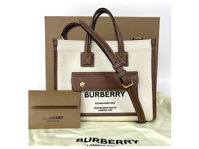 Cabas Burberry Freya en toile avec cuir Mini Beige - vue 2