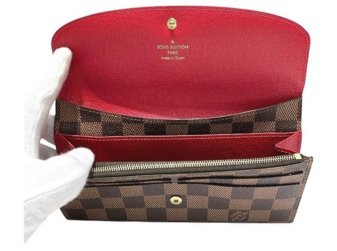Louis Vuitton Damier Portefeuille Emilie Long Wallet Marrone Rosso - vista 3