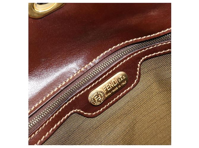 Borsa a Mano FENDI Zucca Canvas Nero Marrone Auth 180302A - vista 10