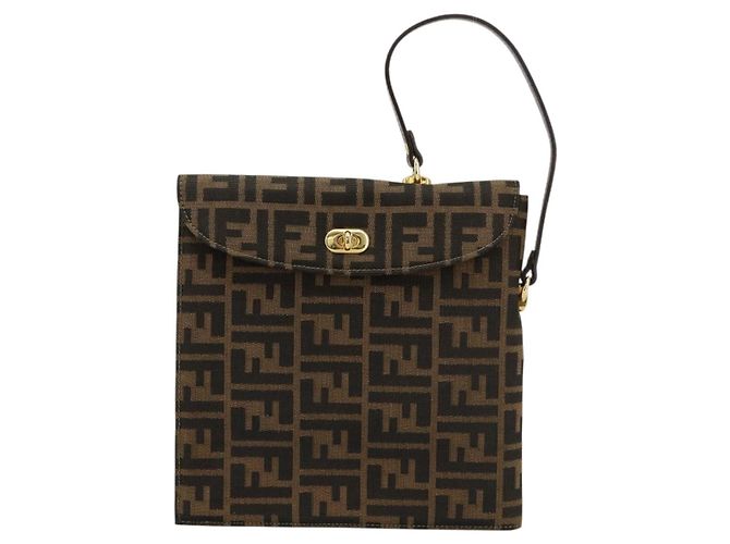 Borsa a Mano FENDI Zucca Canvas Nero Marrone Auth 180302A - vista 13