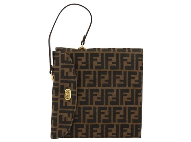 Borsa a Mano FENDI Zucca Canvas Nero Marrone Auth 180302A - vista 2