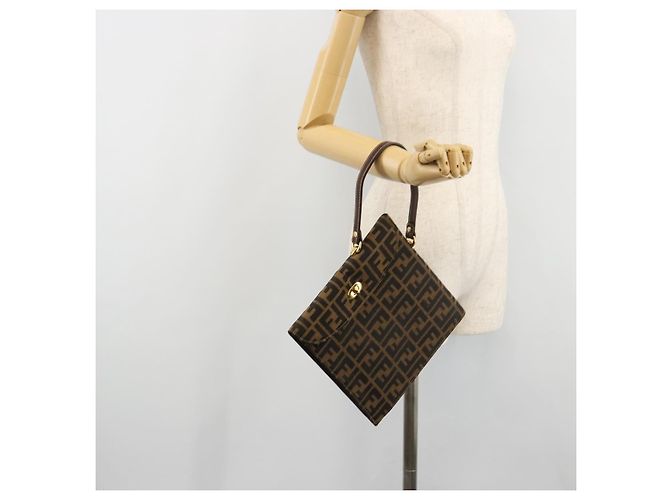 Borsa a Mano FENDI Zucca Canvas Nero Marrone Auth 180302A - vista 23