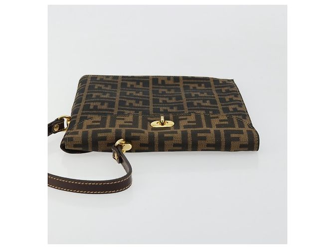 Borsa a Mano FENDI Zucca Canvas Nero Marrone Auth 180302A - vista 6