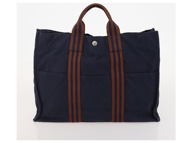 Hermès Borsa Fourre Tout HERMES 2 Set Cotton Black Navy Auth BA12675 Nero Blu navy - vista 10
