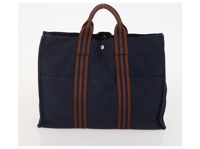 Hermès Borsa Fourre Tout HERMES 2 Set Cotton Black Navy Auth BA12675 Nero Blu navy - vista 11
