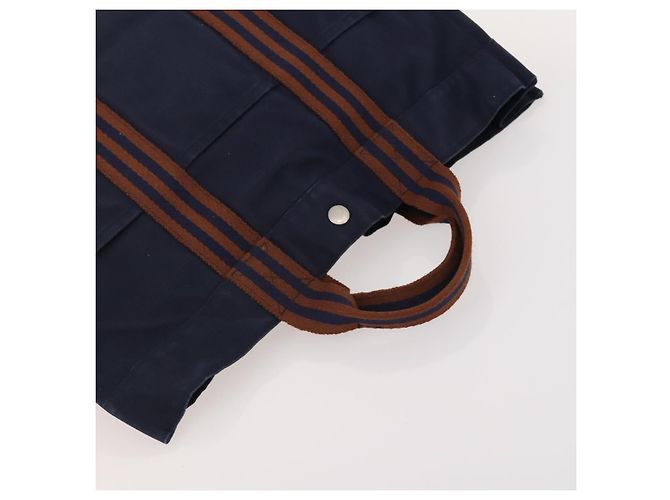 Hermès Borsa Fourre Tout HERMES 2 Set Cotton Black Navy Auth BA12675 Nero Blu navy - vista 13