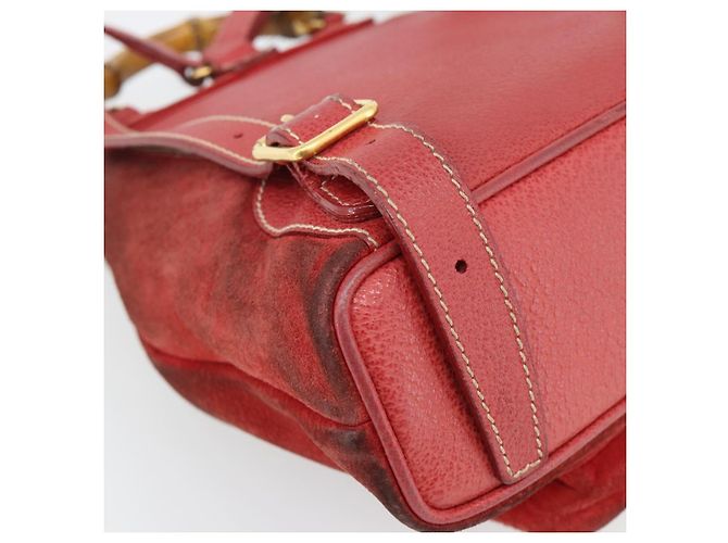 Zaino GUCCI Bamboo Scamoso Rosso Oro 003 2058 0030 Auth 181155 D'oro - vista 10