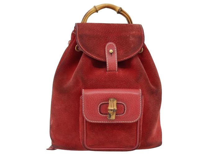 Zaino GUCCI Bamboo Scamoso Rosso Oro 003 2058 0030 Auth 181155 D'oro - vista 13