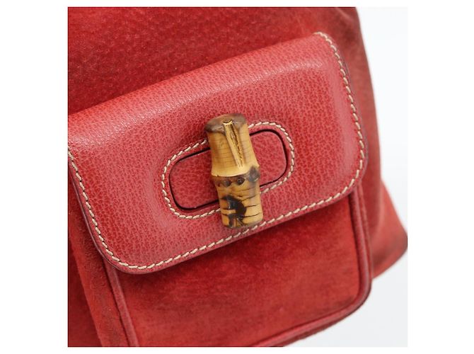 Zaino GUCCI Bamboo Scamoso Rosso Oro 003 2058 0030 Auth 181155 D'oro - vista 18