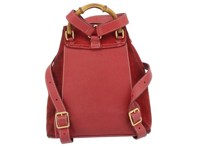 Zaino GUCCI Bamboo Scamoso Rosso Oro 003 2058 0030 Auth 181155 D'oro - vista 2