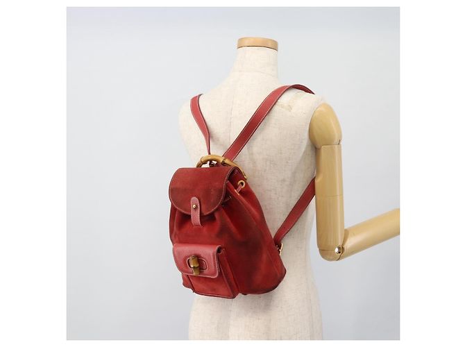 Zaino GUCCI Bamboo Scamoso Rosso Oro 003 2058 0030 Auth 181155 D'oro - vista 26