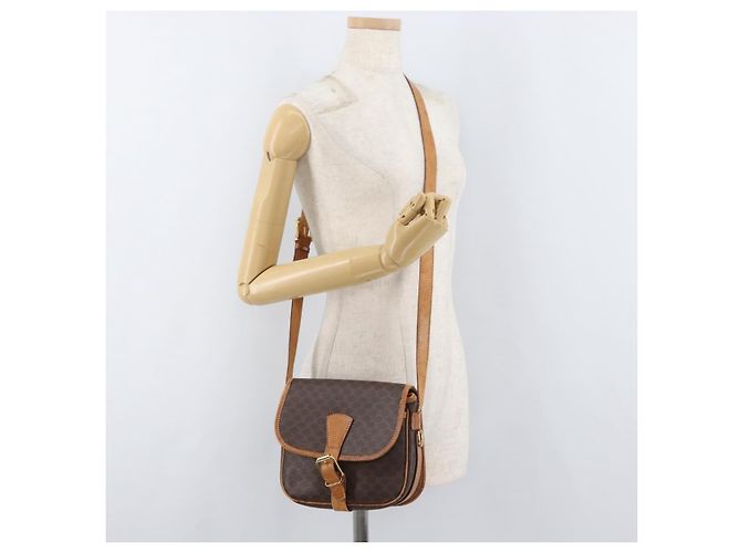 Céline Borsa a Spalla CELINE Macadam Canvas PVC Pelle Marrone Oro Auth BA12773 D'oro - vista 25