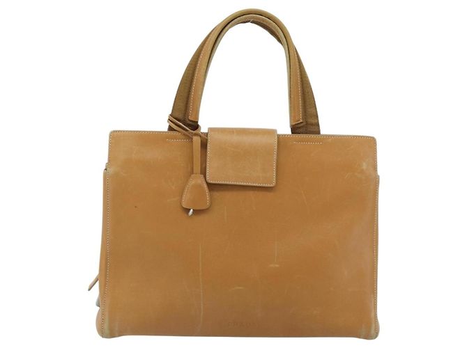PRADA Tote Bag Leder Beige Silber Auth bs35304 - Ansicht 13