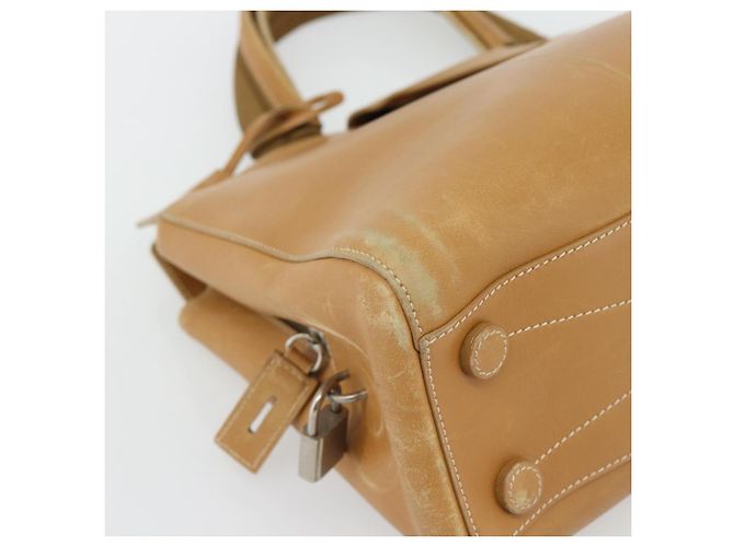 PRADA Tote Bag Leder Beige Silber Auth bs35304 - Ansicht 14
