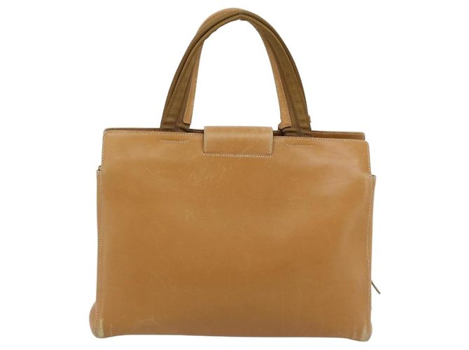 PRADA Tote Bag Leder Beige Silber Auth bs35304 - Ansicht 2