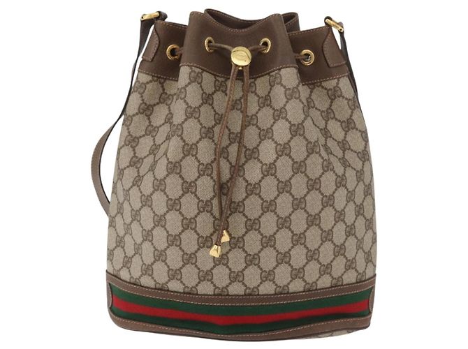 Borsa GUCCI GG Supreme Web Sherry Line PVC Beige Oro 41 02 085 Auth BA12841 D'oro - vista 13