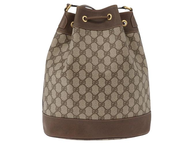 Borsa GUCCI GG Supreme Web Sherry Line PVC Beige Oro 41 02 085 Auth BA12841 D'oro - vista 2