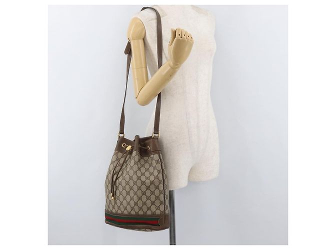 Borsa GUCCI GG Supreme Web Sherry Line PVC Beige Oro 41 02 085 Auth BA12841 D'oro - vista 21