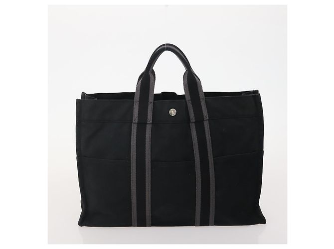 Hermès Borsa Fourre Tout HERMES Cotton 3 Set Black Gray Auth BA12670 Marrone Nero - vista 10