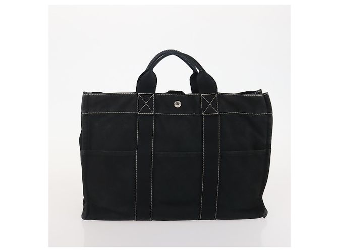 Hermès Borsa Fourre Tout HERMES Cotton 3 Set Black Gray Auth BA12670 Marrone Nero - vista 16