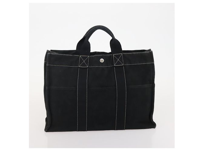 Hermès Borsa Fourre Tout HERMES Cotton 3 Set Black Gray Auth BA12670 Marrone Nero - vista 17