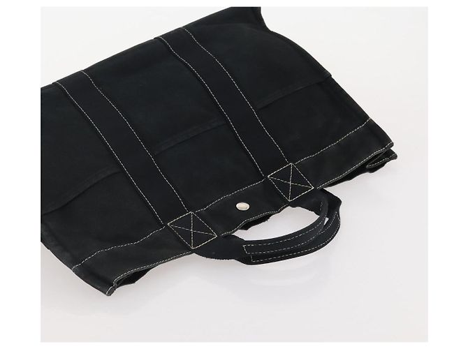 Hermès Borsa Fourre Tout HERMES Cotton 3 Set Black Gray Auth BA12670 Marrone Nero - vista 19
