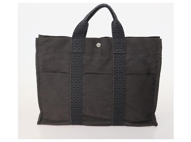 Hermès Borsa Fourre Tout HERMES Cotton 3 Set Black Gray Auth BA12670 Marrone Nero - vista 2
