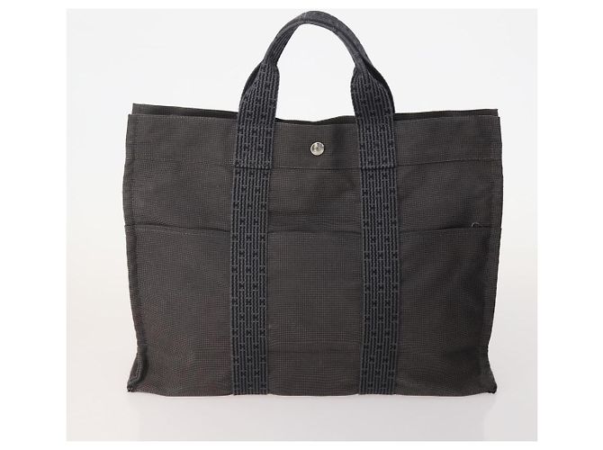 Hermès Borsa Fourre Tout HERMES Cotton 3 Set Black Gray Auth BA12670 Marrone Nero - vista 3