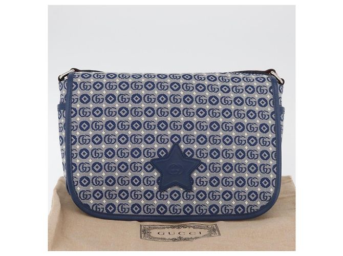Borsa a tracolla per bambini GUCCI in tela blu argento 664143 Auth BA12815 - vista 12