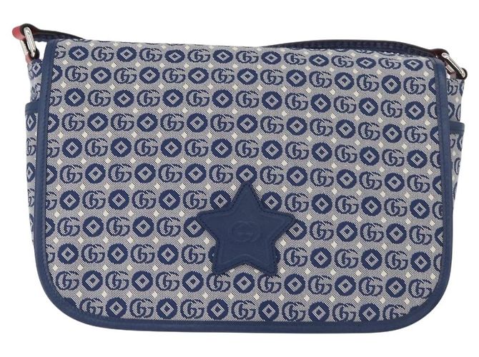 Borsa a tracolla per bambini GUCCI in tela blu argento 664143 Auth BA12815 - vista 13