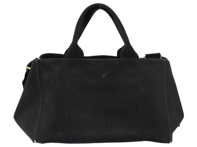Borsa PRADA Canapa MM in tela 2way Nero Oro Auth 180606 D'oro - vista 2