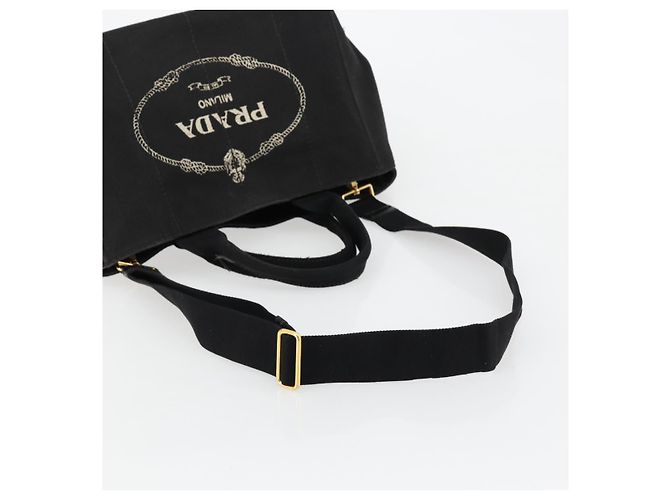 Borsa PRADA Canapa MM in tela 2way Nero Oro Auth 180606 D'oro - vista 8