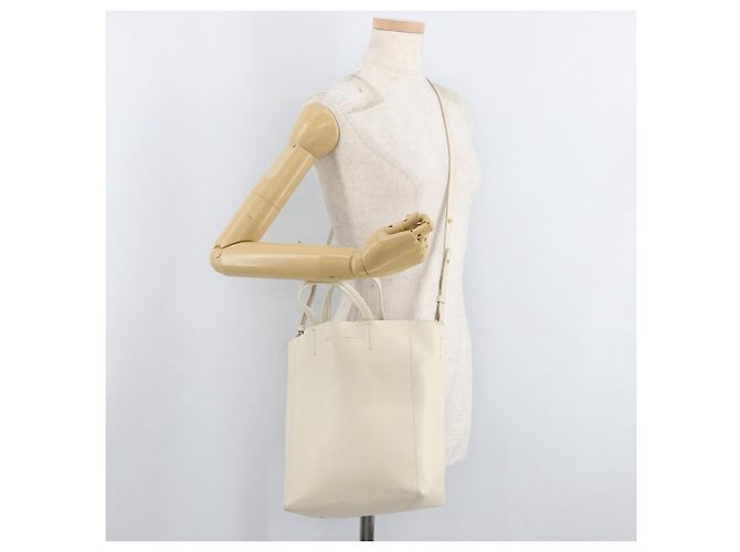 Céline Sac cabas CELINE en cuir 2way Ivoire Or Auth 180628 Doré Écru - vue 25