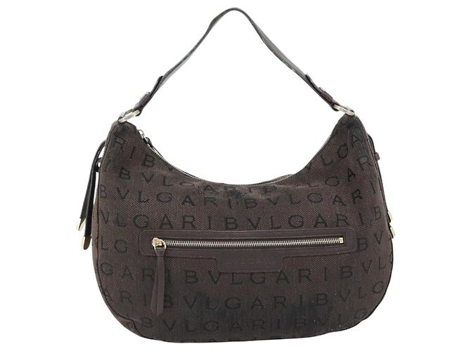 Bulgari Borsa a Spalla BVLGARI Logo Mania Tela Marrone Oro Auth bs35281 D'oro - vista 13