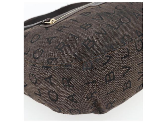 Bulgari Borsa a Spalla BVLGARI Logo Mania Tela Marrone Oro Auth bs35281 D'oro - vista 14