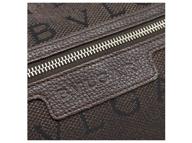 Bulgari Borsa a Spalla BVLGARI Logo Mania Tela Marrone Oro Auth bs35281 D'oro - vista 17